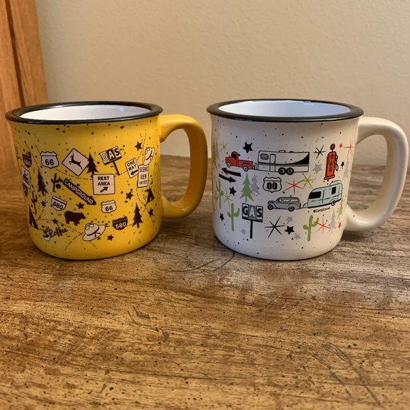 2 CAMP CAUSUAL STURDY CERAMIC COFFEE MUGS - Picture 1 of 4
